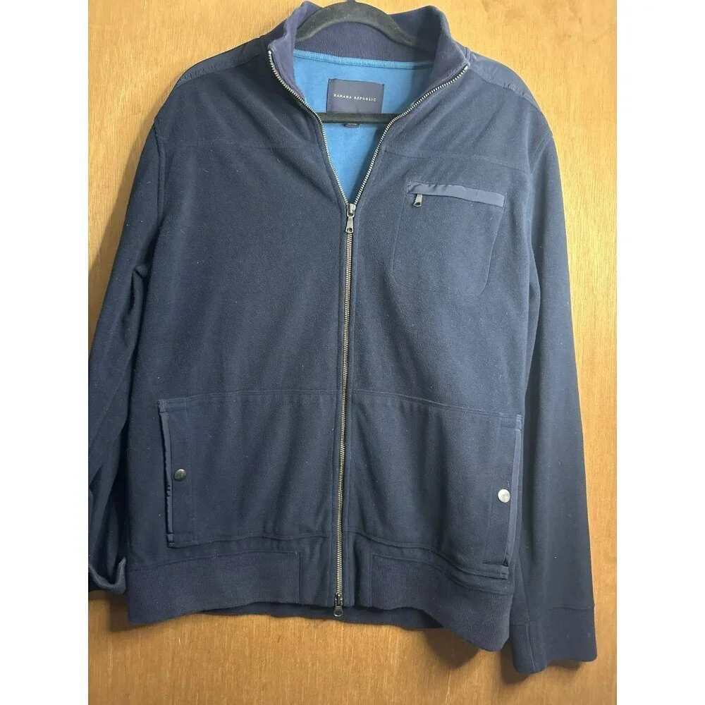 Banana Republic Men’s XL Navy Blue Zip Up Jacket Sweater Soft Feel Front Pockets